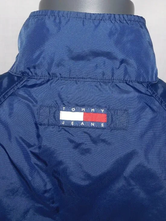 VTG 90s Y2K Tommy Jeans Hilfiger mens L Full Zip Blue Windbreaker Jacket - Picture 12 of 16